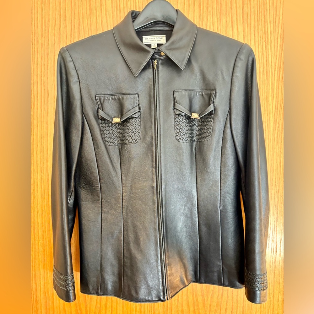 St. John Sport by Marie Gray black leather jacket